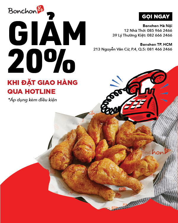 Ưu đãi 20% - gọi giao hàng qua Hotline