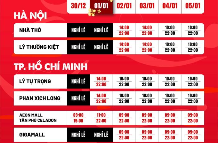 LỊCH HOẠT ĐỘNG TẾT 2023